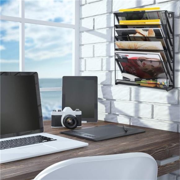 2 Pack Wall File Organizer, 6-Tier Wall Mount Paper Holder Vertical File Rack - Picture 6 of 7